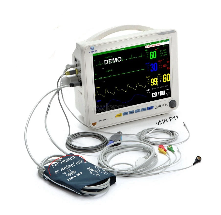 LANNX uMR P11 CE approved portable battery 6 parameter human or animal use Bedside monitor clinical medical cardiac Monitoring