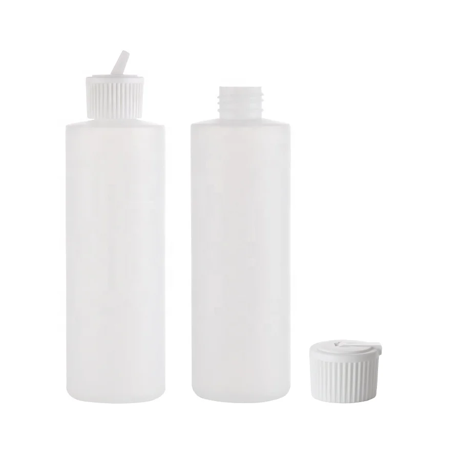 Fast delivery 250ml shoulder HDPE lotion bottle with plastic turret spout cap long nozzle PP material battery cover for chemical