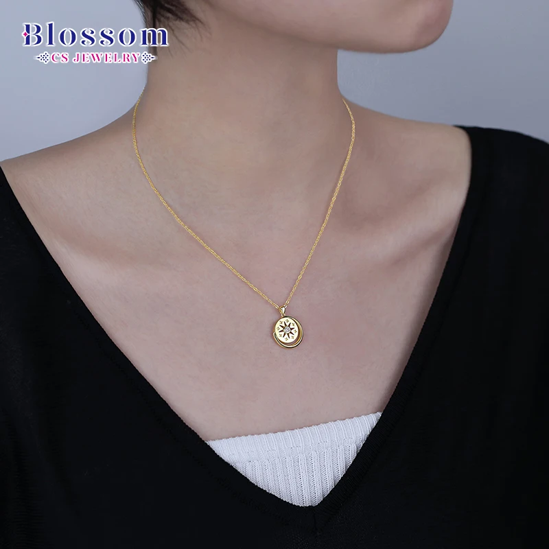 2021 Necklace Picture 925 Silver 18k Gold Plated Round Disc Star Waterproof Customised Necklace