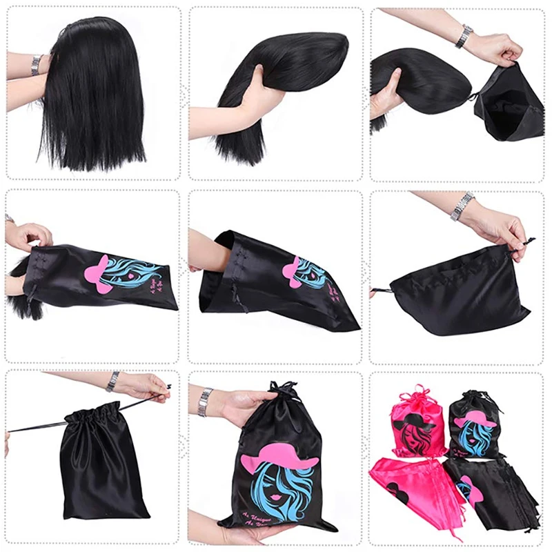 wig packaging bags custom logo silk satin bags for hair bundles