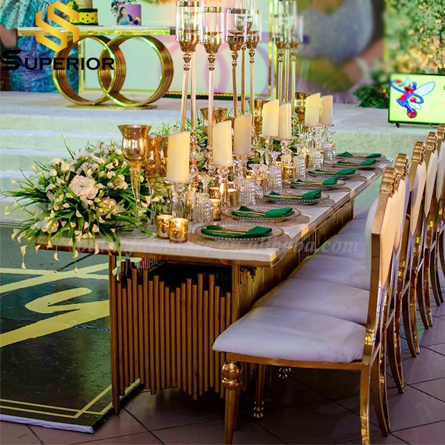 wholesale gold stainless steel wedding dining tables for luxury hotel event