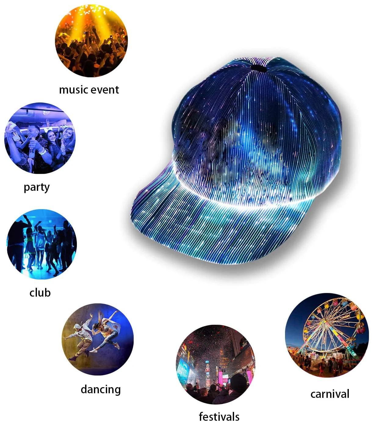 Ecodi  Usb Rechargeable Led Hat Adjustable 7 Colors Glow Led Baseball Cap Fiber Optic Led Rave Hat For Festival Party