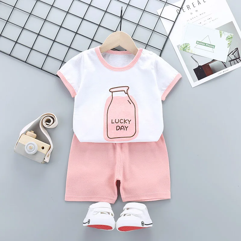Children Clothing Set Kids Boys Summer Sports Casual Short Sleeve Clothing Sets Solid Color Girls T-shirt Set 2pcs Custom Logo