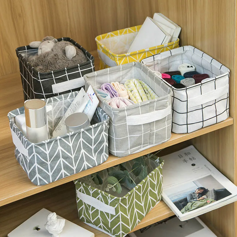 Linen Desktop Sundries Underwear Cosmetic Organizer Office Stationery  foldable toy fabric  storage boxes laundry storage basket