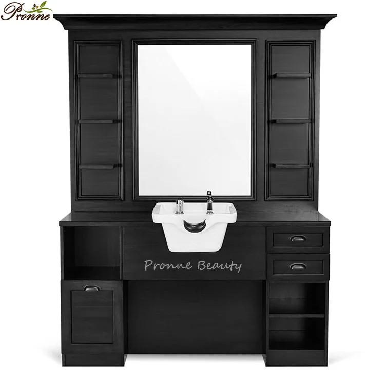 Elegant classy hair salon mirrors dressing table front wash barber station with ceramic basin