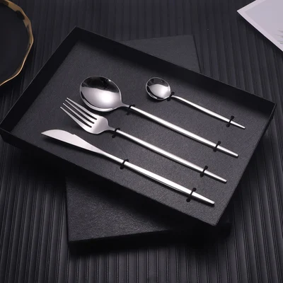 Golden Silverware 4 Piece Stainless Steel Gold Cutlery Flatware Set with Gift Box
