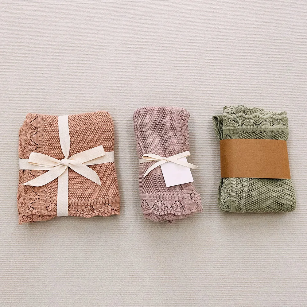 Mildream Wholesale Soft Crocheted Baby Bedding Custom Knit Baby bamboo organic cotton muslin swaddle blanket for Newborn Baby