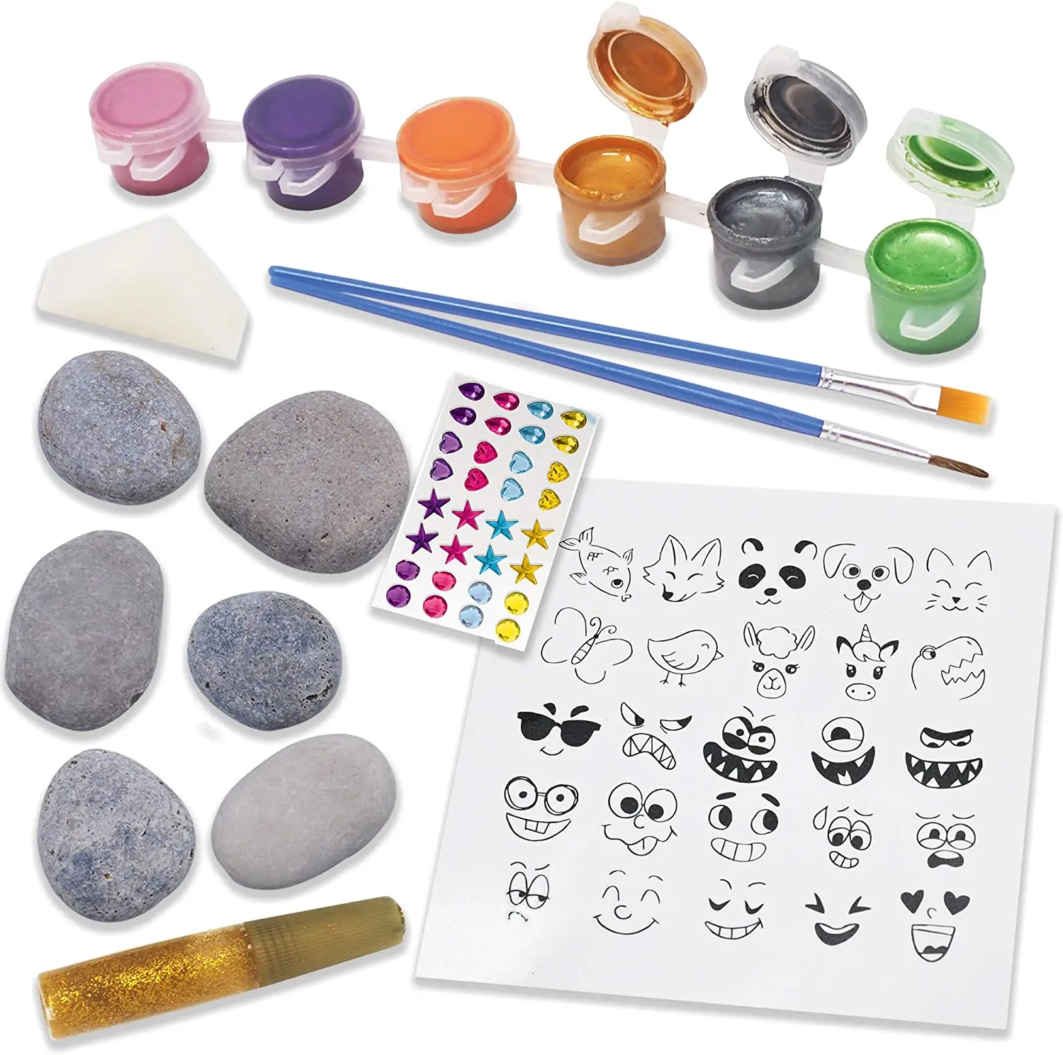 12rock painting kit for kids rock and play with 18 Paints(Metallic Paints, Stickers, Glitter Glue) for stone painting kids
