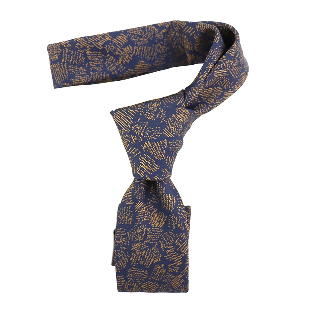 High Quality Microfiber Woven Custom Necktie Abstract Fabulous Slim Fit Ties Graffiti Navy Blue Gold Men Formal 6CM Narrow Tie