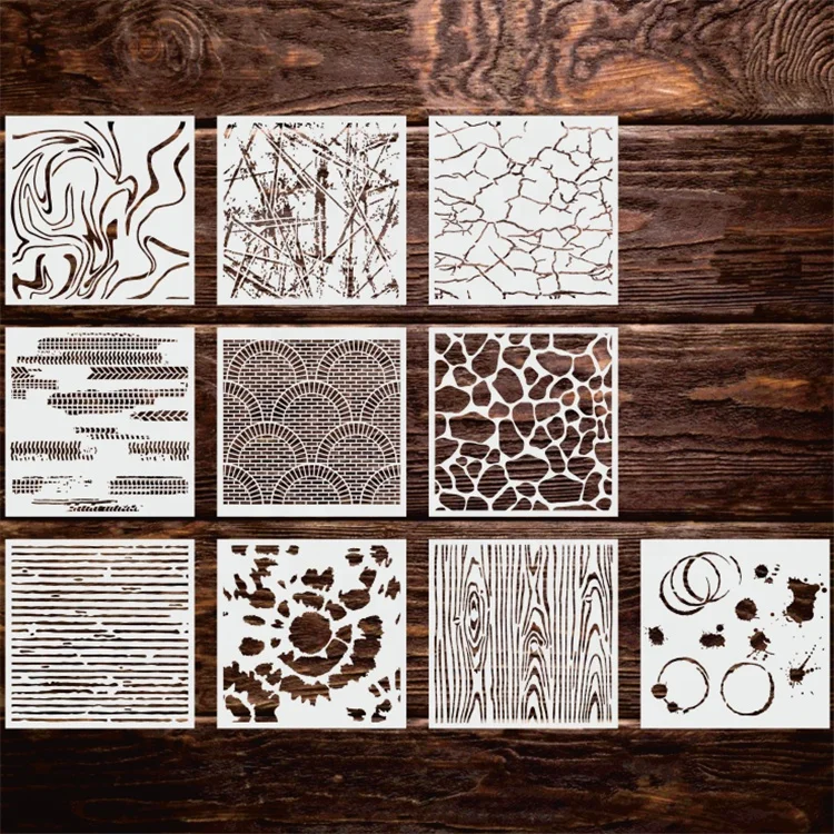 New Hot Selling Tile Stain Texture Painting Stencil  PET Template Set Spray Painting Stencils