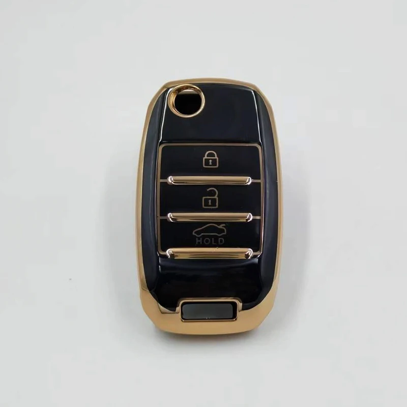 TPU Gold Edge Car Key Folding Cover 3/4 button Car Remote Key Fob Case Cover Suitable for Kia Flip Key Case