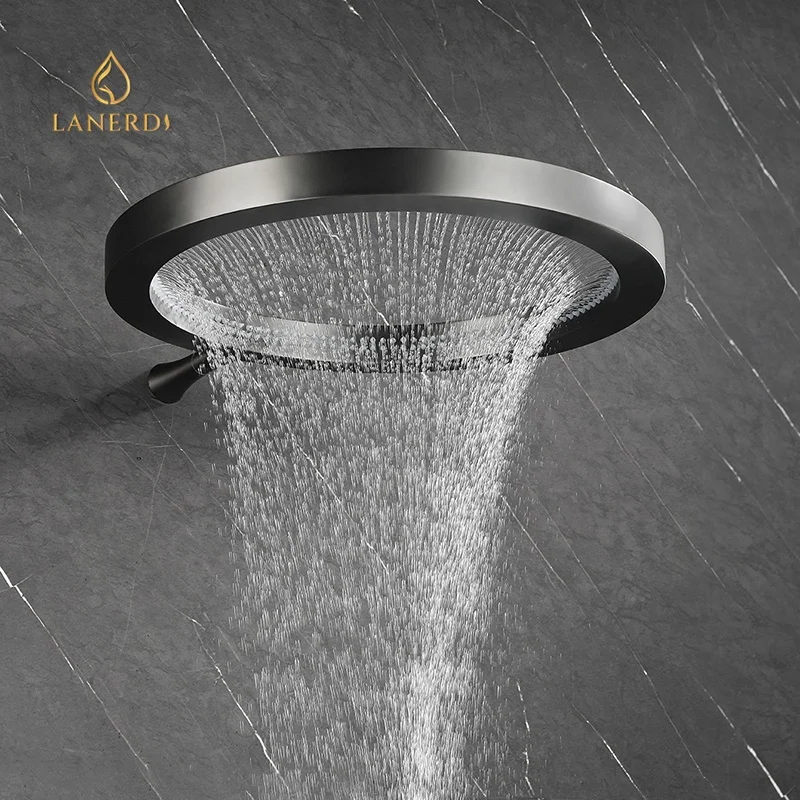 2024 New Ring Gun Metal Shower Head Hollow Design Rainfall Shower Head Bathroom Accessories for Contemporary Shower Faucets