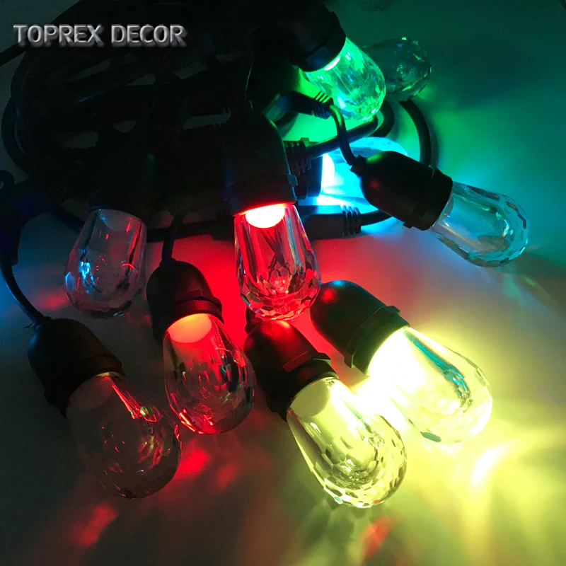 Outdoor E27 Socket LED String Lights RGB Color Changing Commercial Grade Festoon Lighting with 8 Light Effects for Christmas