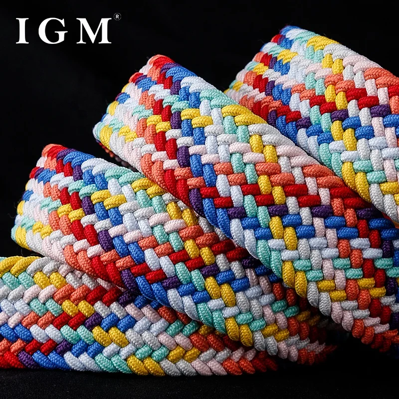 30mm Custom Women Casual Fashion Stretch Fabric Woven Colorful Rainbow Braided Elastic Belt