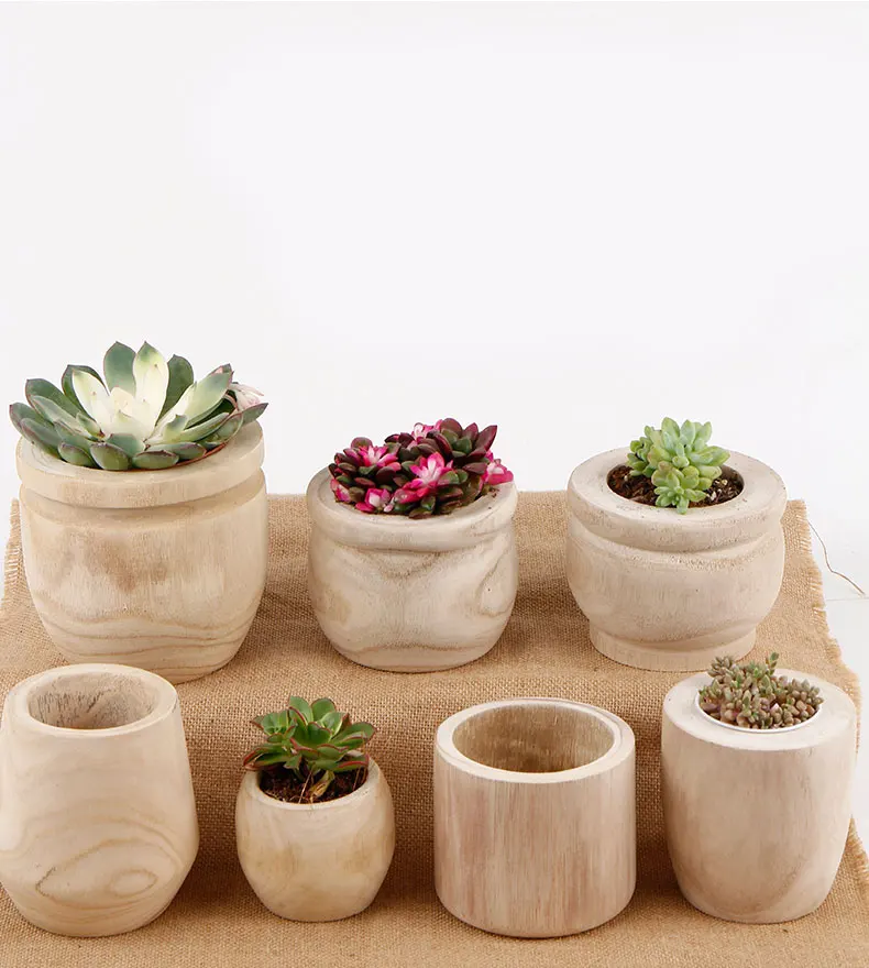 Decorative Round Wooden Indoor Planters Natural Wood Plant Pots ,Decor Home And Hotel Room And Garden table Pots