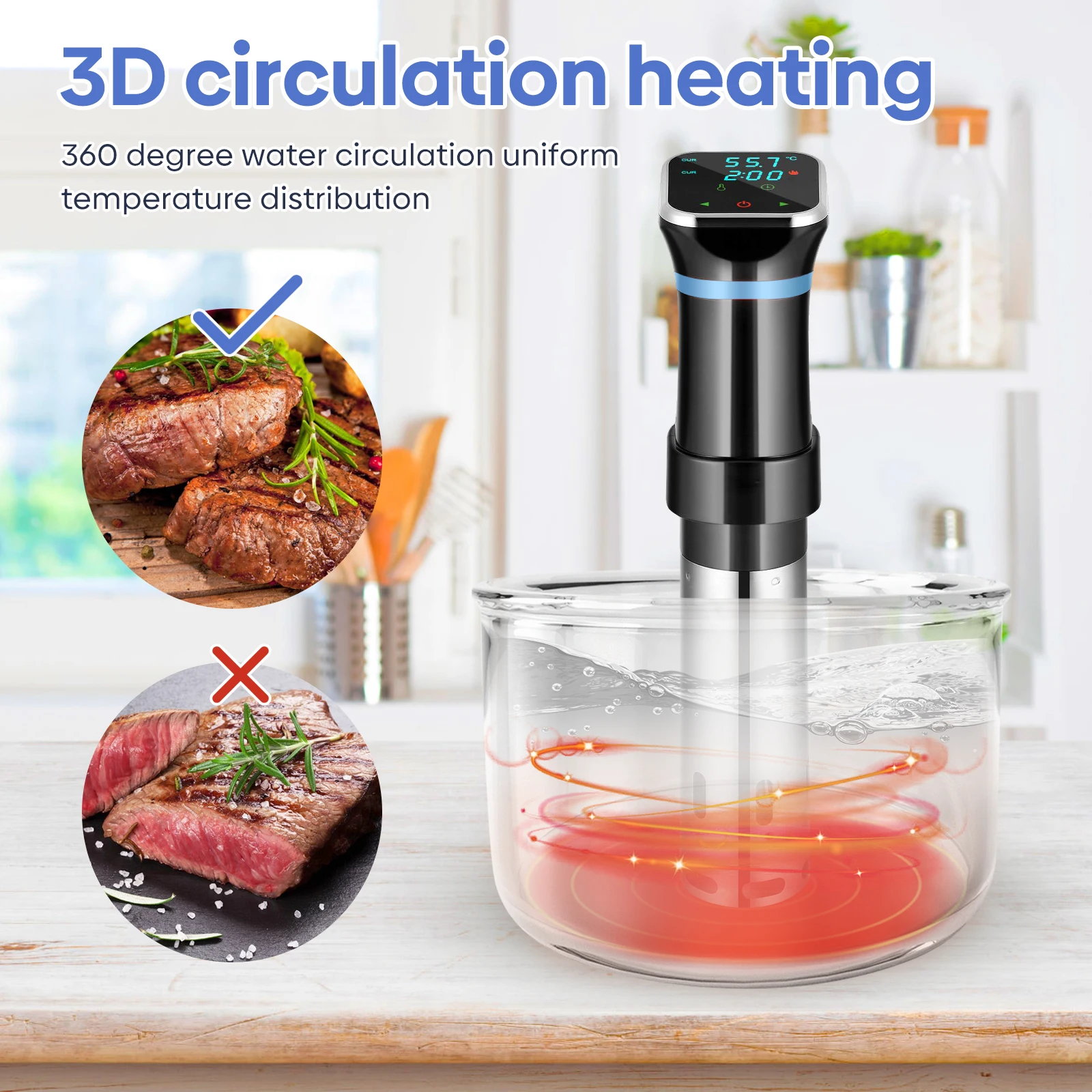 
Hot Sale 1100W Watts Stainless Steel Thermal Immersion Circulator Sous Vide slow Cookers 