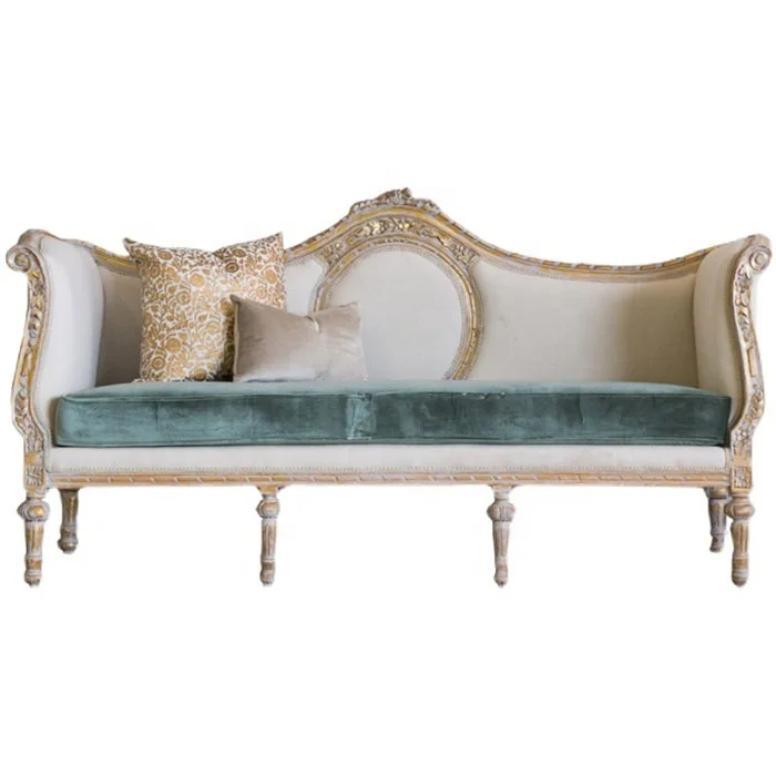 High quality French style living room villa furniture antique wooden carved sofa