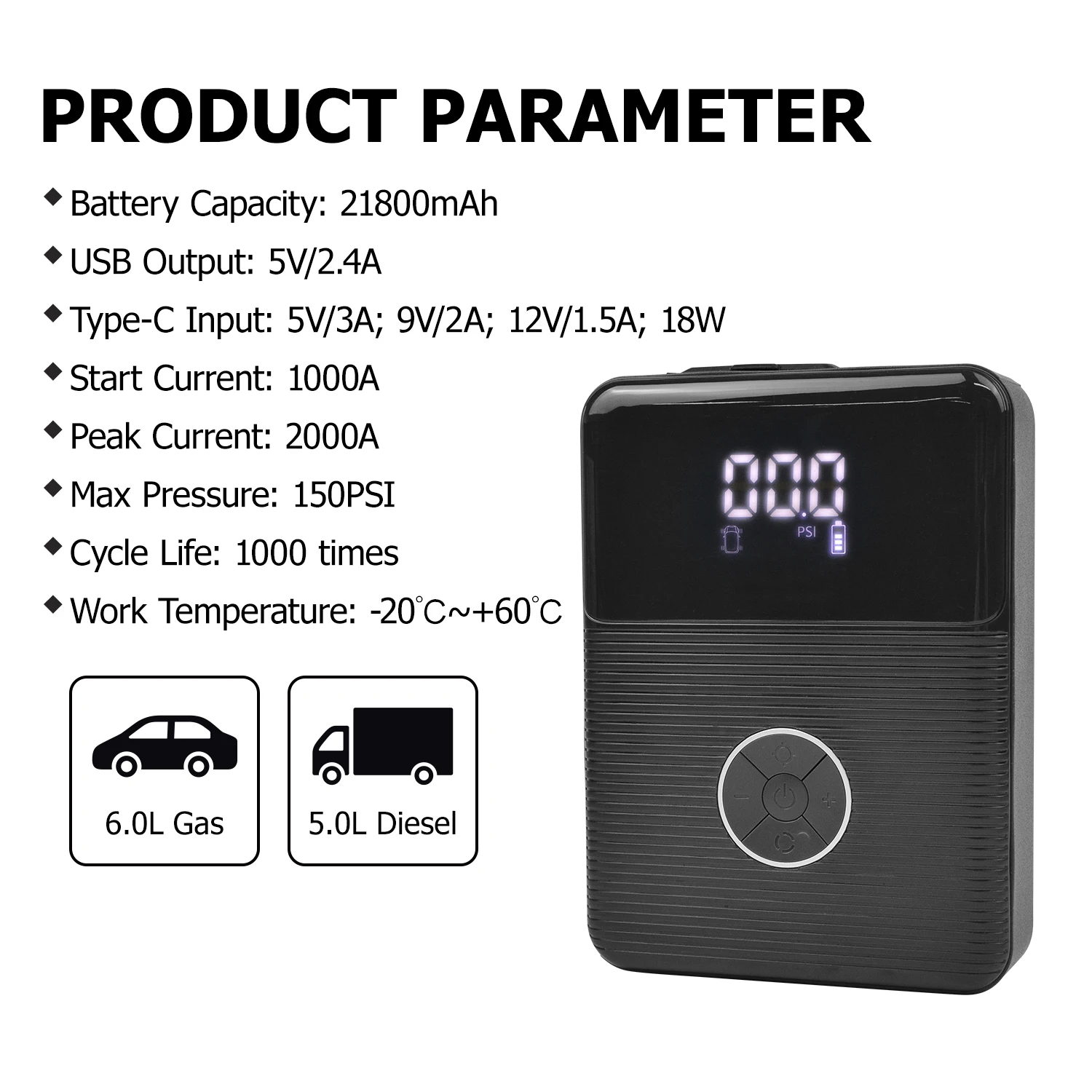 6 In 1 Car Jump Starter Air Pump Power Bank Lighting Portable Air Compressor Cars Battery Starters starting auto tyre inflator