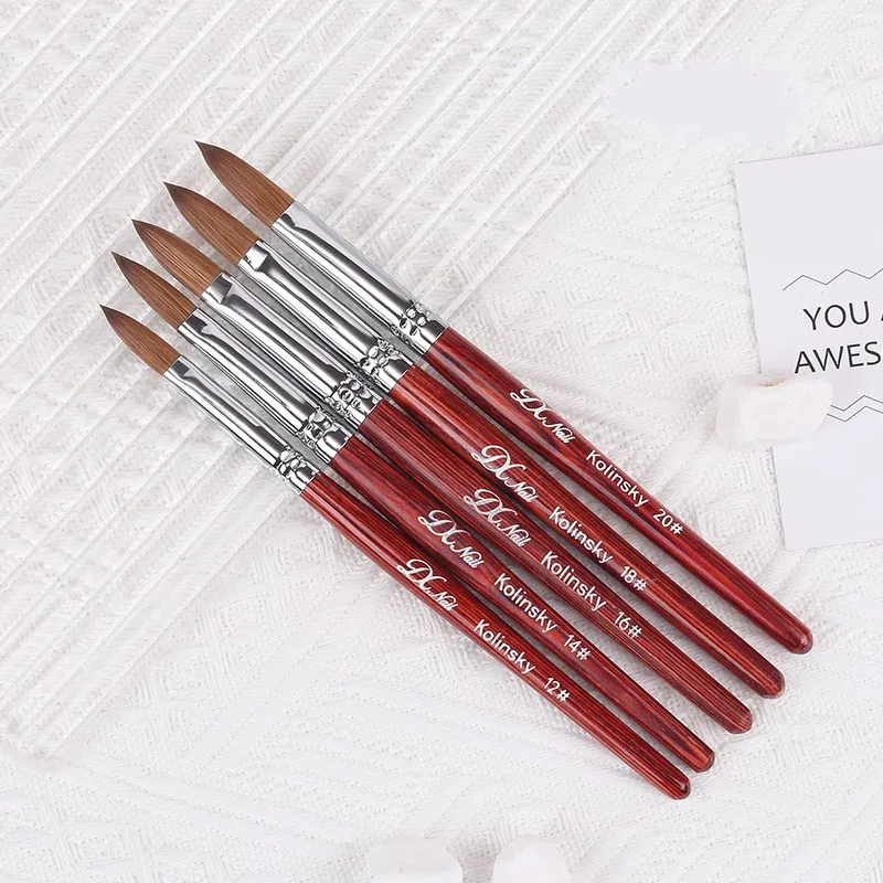 Wholesale Custom Logo Nail Acrylic Brush Pure Sable Kolinsky Nail Art Brushes Red Wood Manicure Brush Tools for Acrylic Art