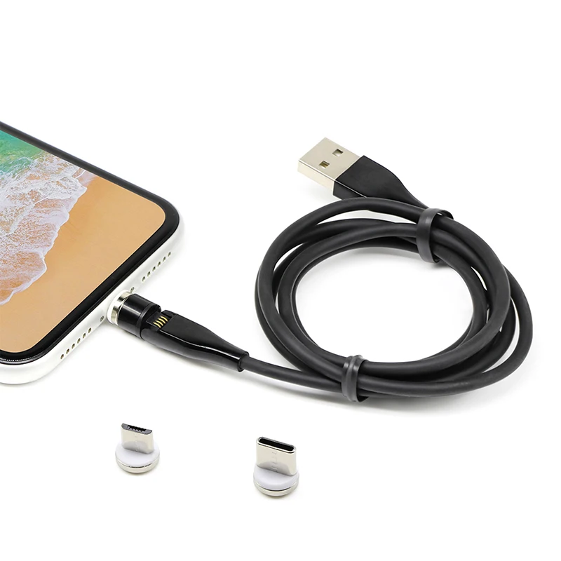 Rotatable Adapter TPU Cord 2.4A Fast 3 in 1 Magnetic USB Data Charging Cable