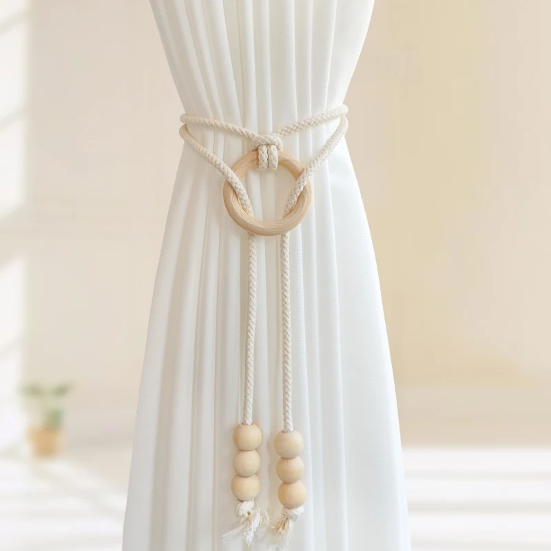 Curtain rope strap Nordic simple cotton string tie strap light luxury high-end living room white yarn curtain tieback