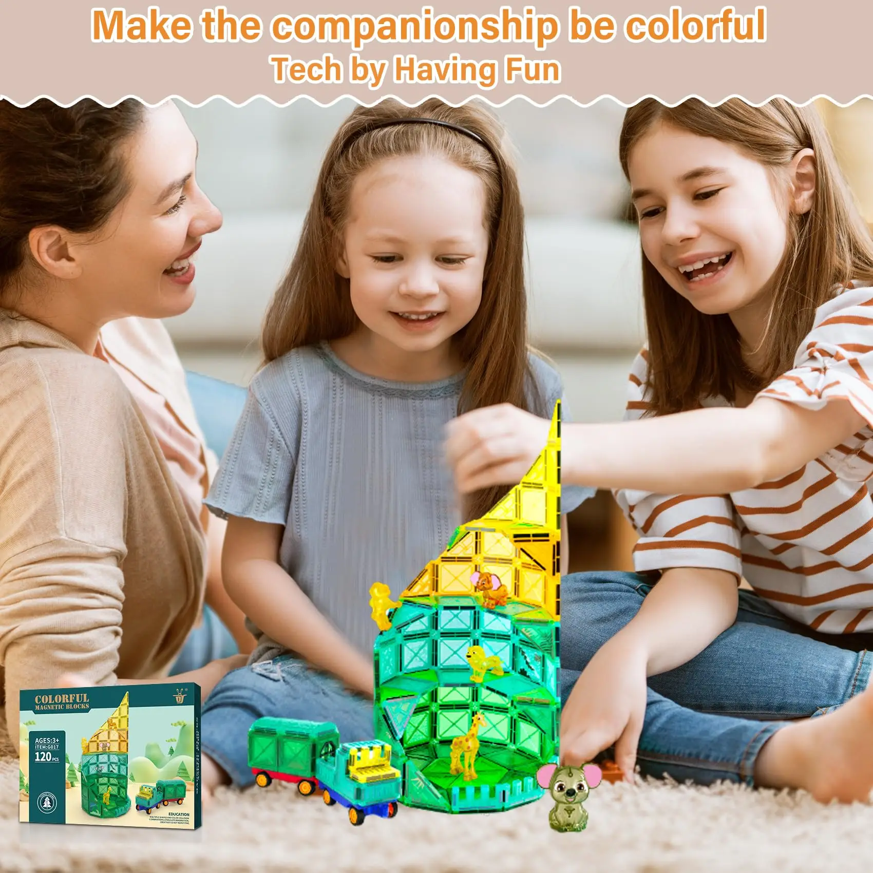 2025 Trending 40/90/120 PCS 3D Animals Magnetic Tiles Kid construction Toys Set STEM Forest Transparent Magnetic Building Blocks