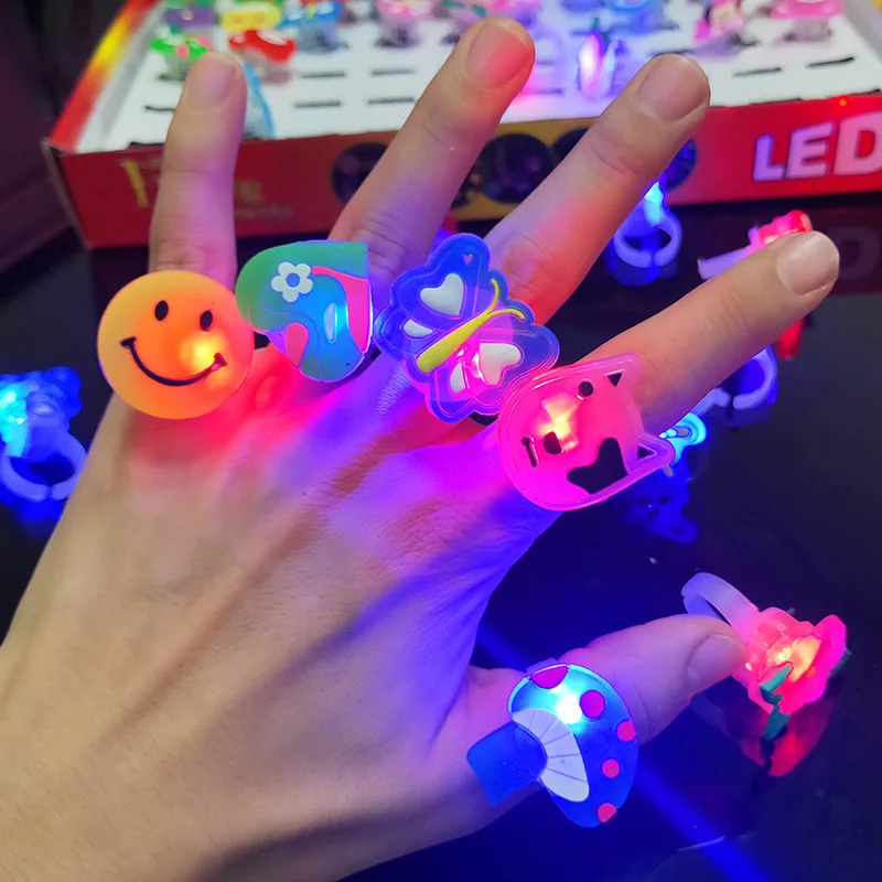 Christmas Party Toy Light Glowing Toys Luminous Glitter Light Up Ring  Kids Led Light Up Finger Ring