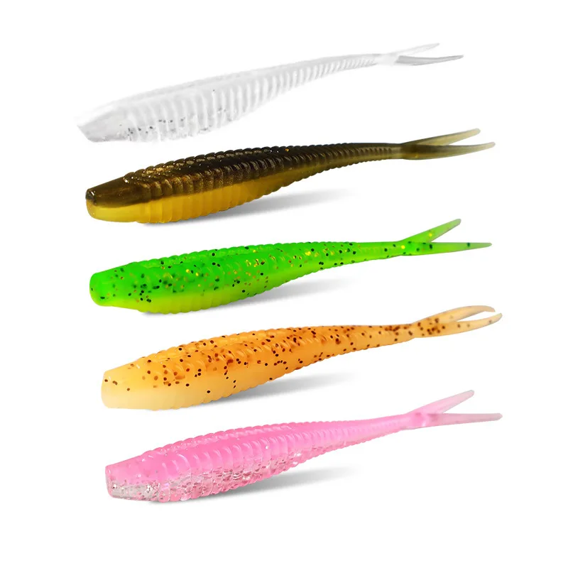 Two-Color 6.5cm Floating Water Fish Luya Bait Soft Plastic Texas Caro Group Perch Bait Tail Shear Fork Mandarin Fish Hunting