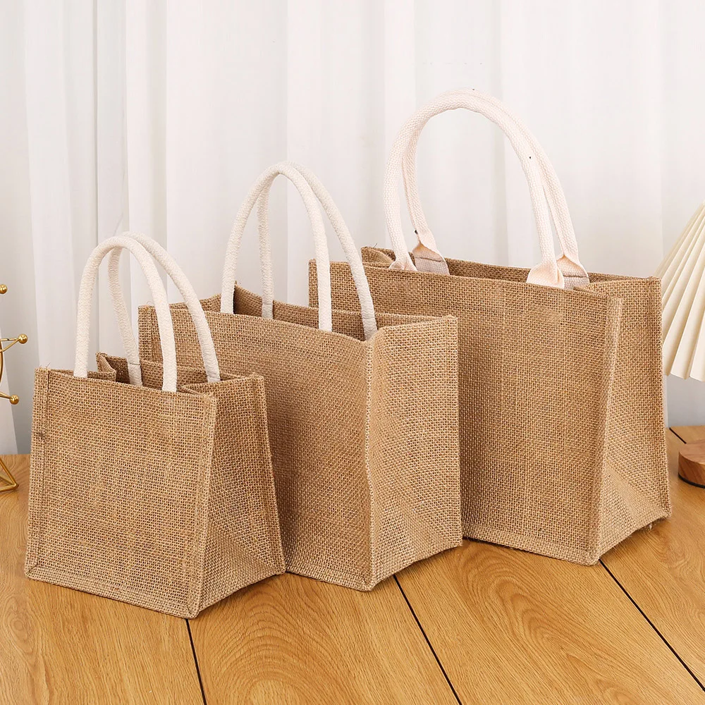 Jute Fabric Large Natural Eco Friendly Hessian Burlap Jute Tote Bag For Advertising