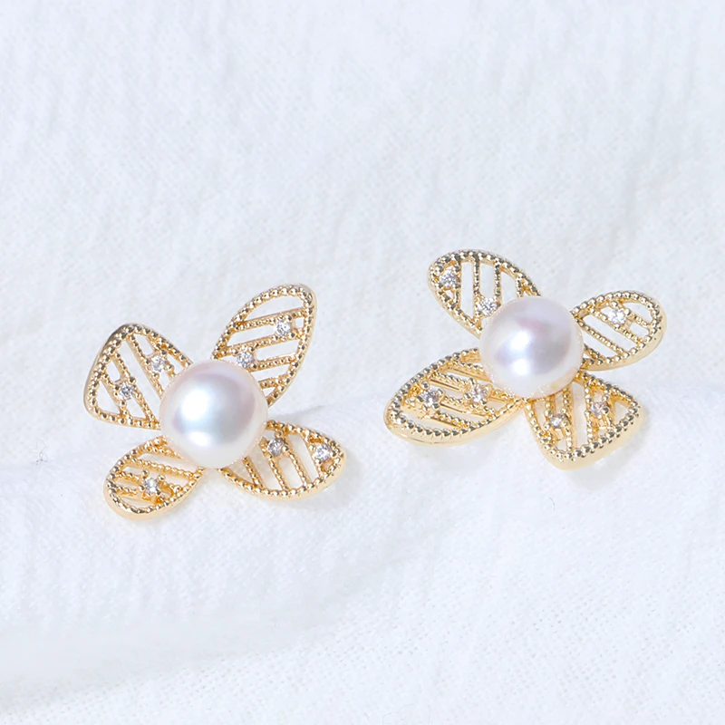 
2021 factory wholesale geometric design high luster button pearl stud earring for women 
