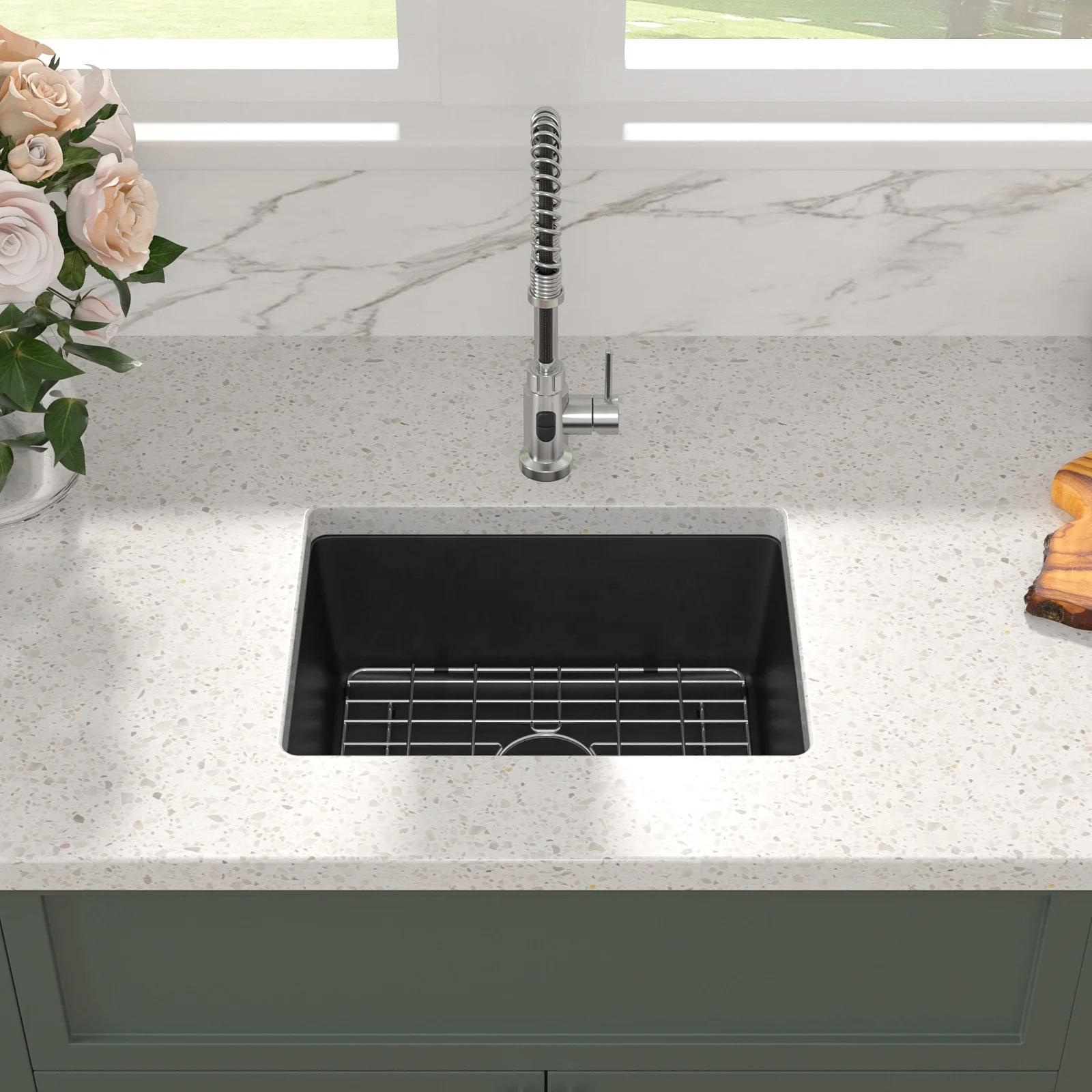 22 Granite Composite Black Kitchen Sink  28 * 17 Inch Single Bowl Kitchen Sinks  Undermount Quartz Sink for Kitchen