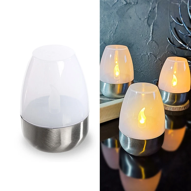 Newest White Lampshade Smokeless Tealight Candles Outside Decor Christmas Tealight Candles Solar Powered Candles for Outdoors