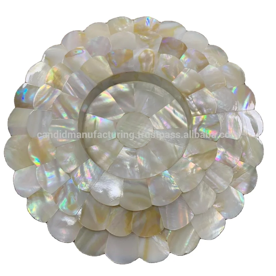 Ready to ship New Design Mother Of Pearl Tea Coffee Platter Coasters Arabic Cups Round Serving Plates Ramadan Gifts
