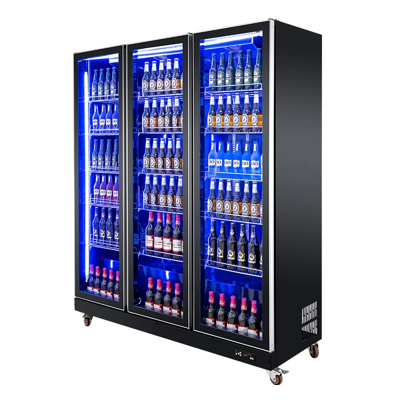 3 door glass portable custom bar fridge energy cold drink refrigerator