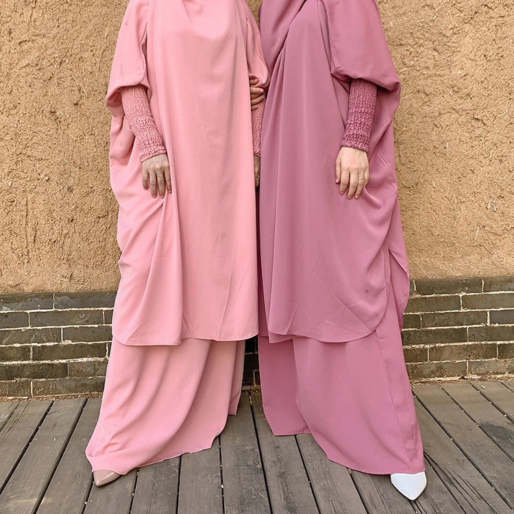 Hot Selling Jilbab 2 pieces Prayer Abaya Gown Solid Color Islamic Ramadan Eid Jilbab Abaya Muslim Dress