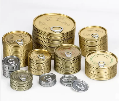 TFS Tin Free Steel 83.3mm 99mm #307 #401 EOE Easy Open Ends Lids with Golden Yellow Coating for Fish in Oil Meat Canned Food