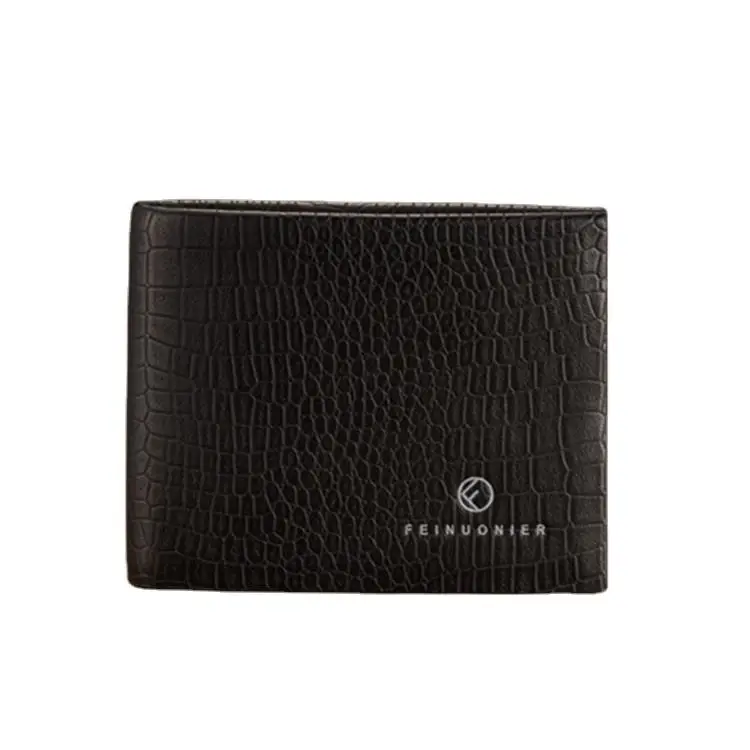 Black Traditional Style Customize Logo Glazed Cattle Hide Soft Bifold Mens Slim Leather Wallet