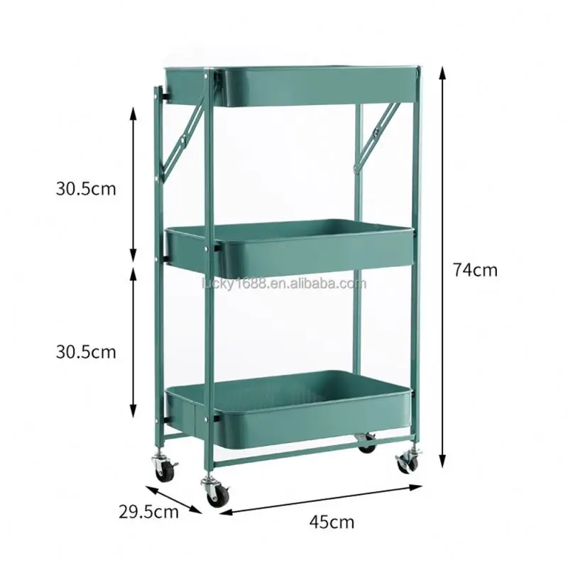 Hot selling commercial furniture 3 tier hand push foldable storage rack hair salon trolley cart