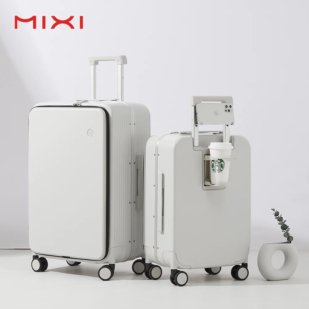 Mixi cup holder carry on luggage maletas de viaje USB charge port trolley hook cabin hardshell luggage suitcase sets