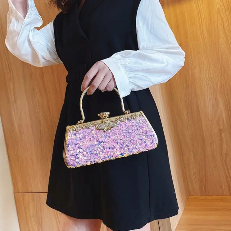 Fashion Handbag 2023 Evening Bag 2023 Rhinestone Dinner Bag Wicker Wholesale New Style Sequin Chain Shoulder Messenger Bag