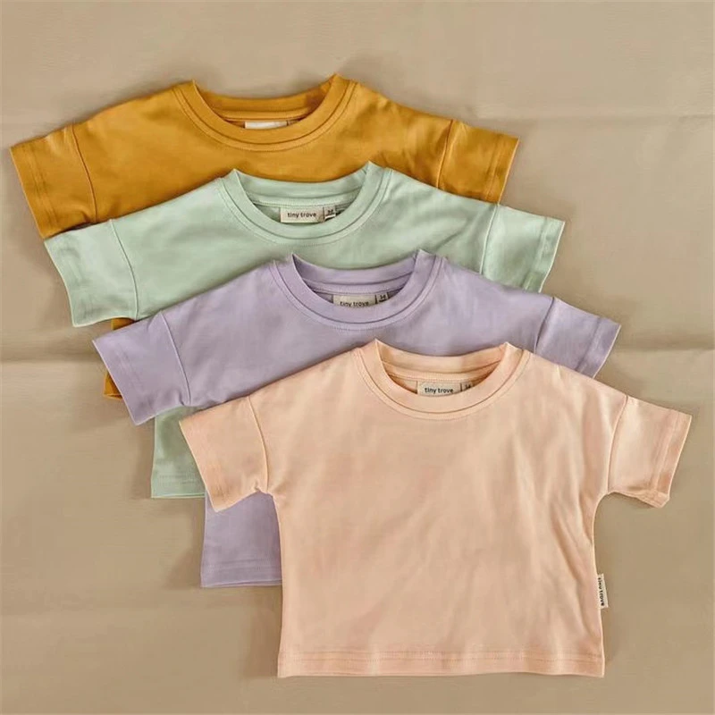 
2021 cotton kid clothing set macaron plain solid solor children t shirt and short 2 pcs set children girl sports clothes sets 