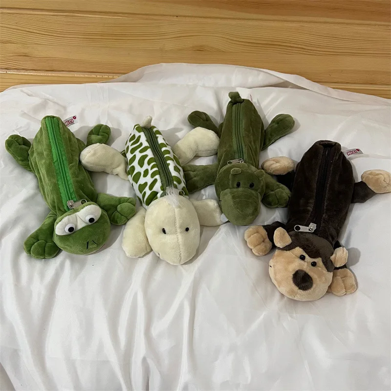 Creative little alligator plush pen bag Cartoon animal pattern funny little frog stationery bag