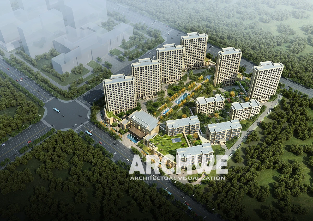 Landscape in 3d architectural rendering, also architectural-renderings-commercial, eco friendly architecture
