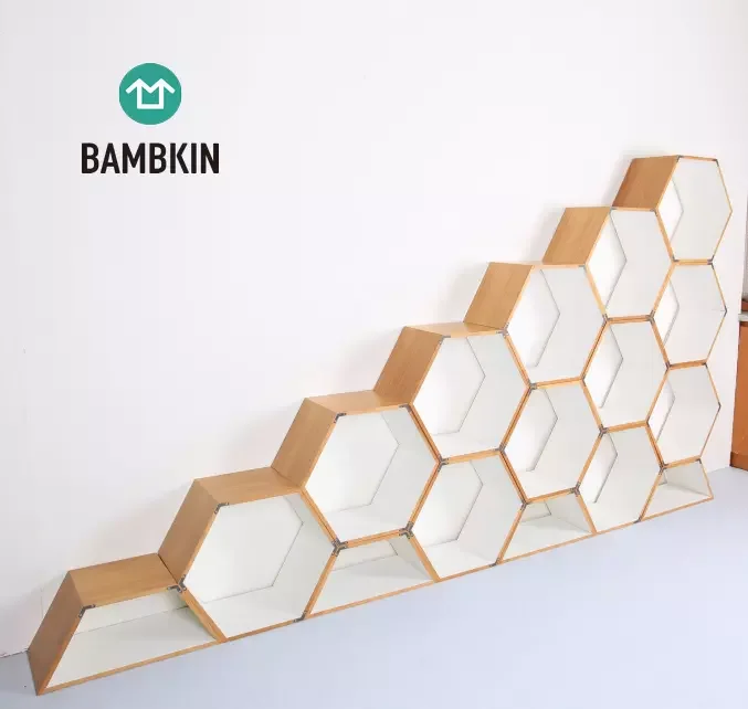 BAMBKIN Bamboo Hexagonal box showing stand decorative storage box  book rack bookcase showcase