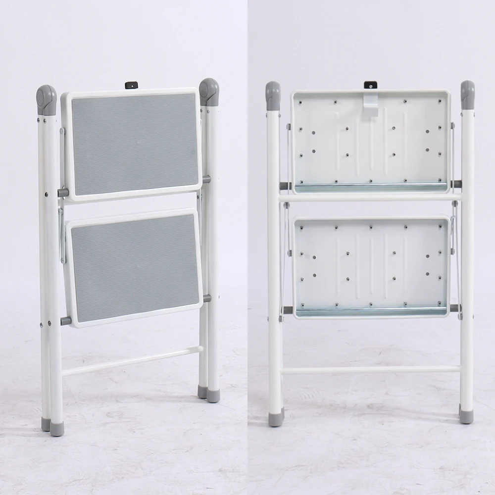 Simple design safety fold step stool kitchen metal steel folding 2 step chair ladder with anti-slip foot cap
