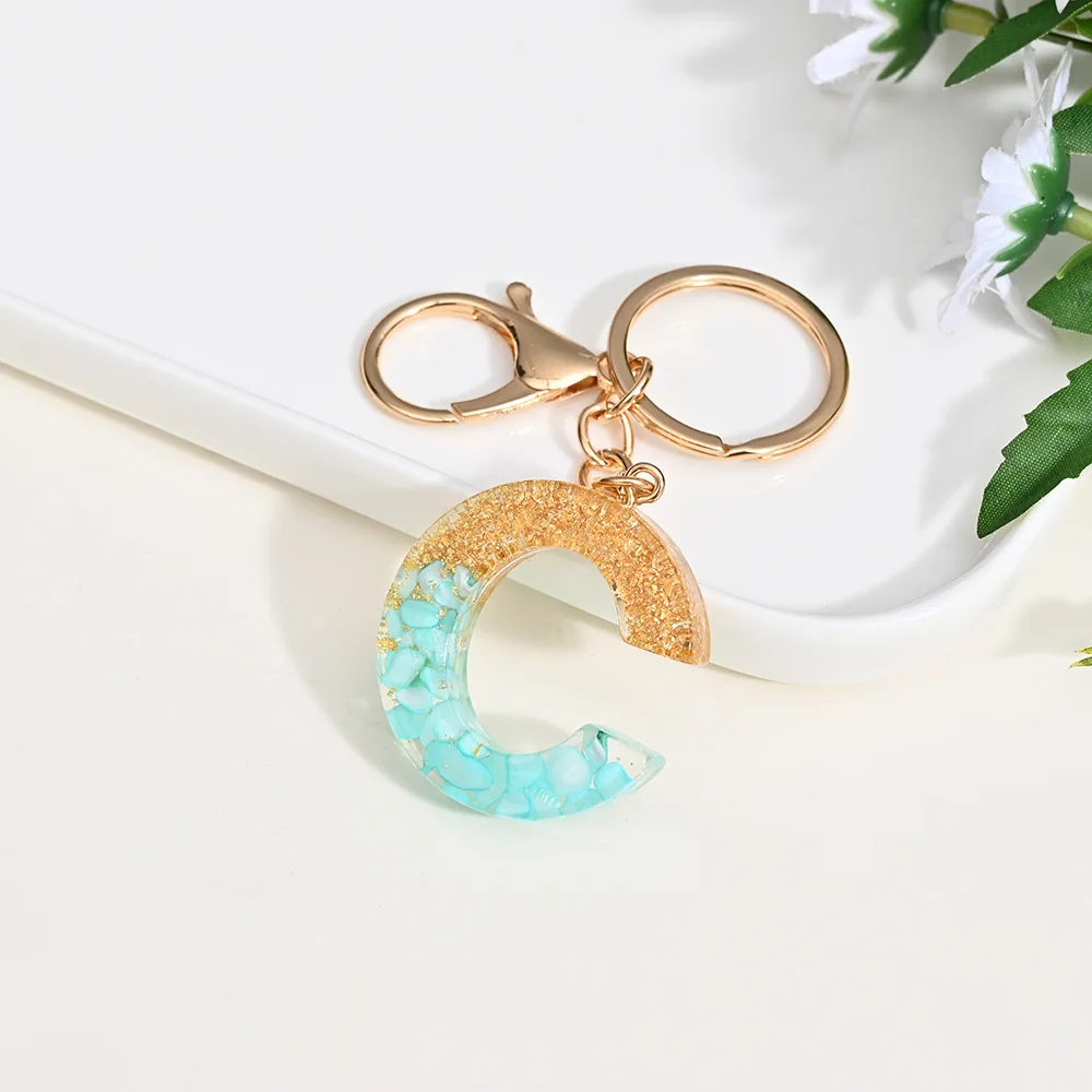 Wholesale Plastic Letter Keychain Pendant Gold Foil Transparent 26 English Initial Alphabet Keychains Bag charm Decor Key Chains