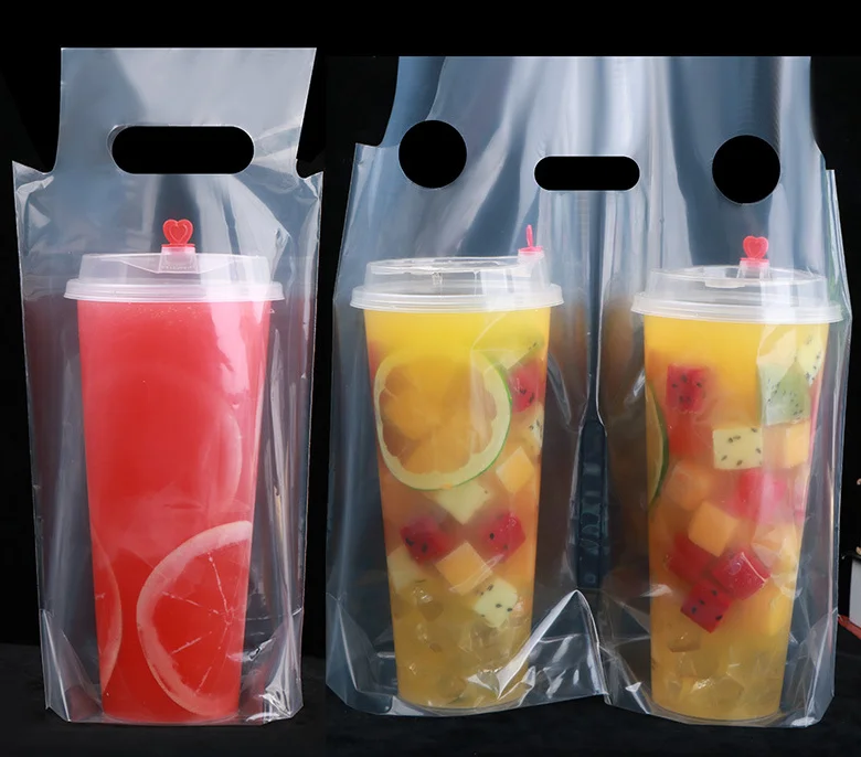 custom packaging food coffee takeout bag disposable plastic milk tea packaging transparent cup plastic PE bags pouches