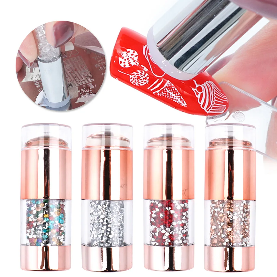 3pcs Double Head Silicone Nail Stamper Scraper Set Champagne Metal Mirror Handle Stamping Nail Saloon Plate Transfer Tools