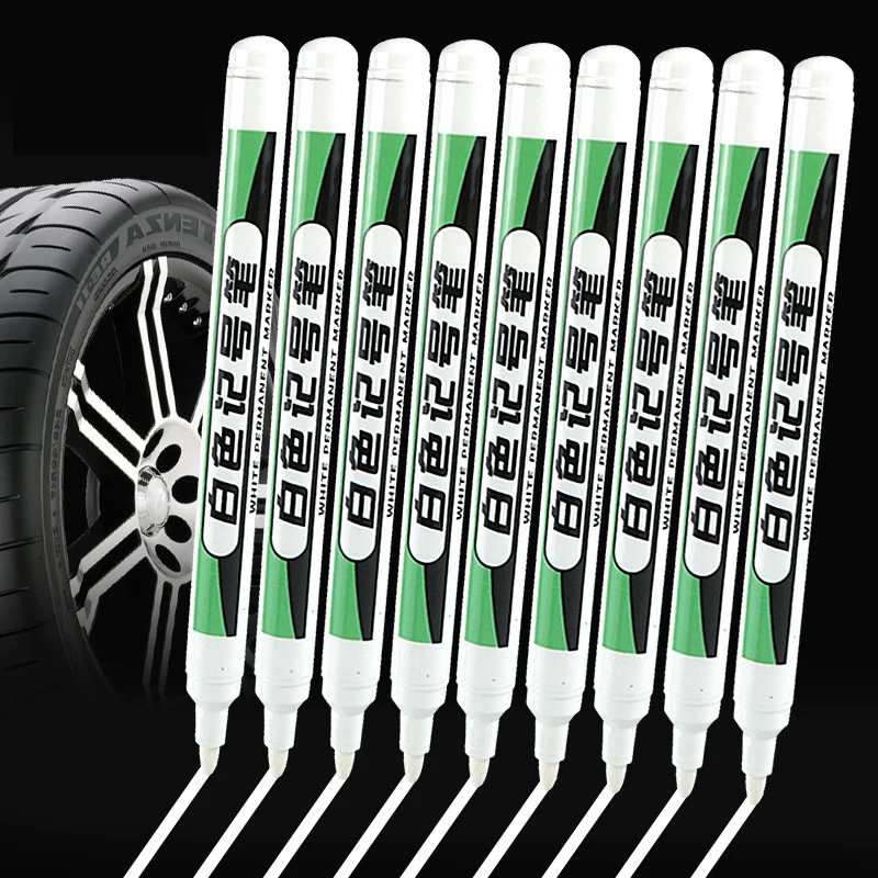 White Permanent Marker Waterproof Paint Pen For Woods Tyre Leather Fabric Metal Mark Fine Point Opaque Oil Based Ink