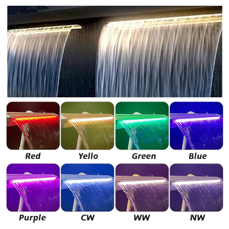 Transparent Acrylic Pool Waterfall Spillway with Pipe Connector Kits for Sheer Descent Indoor/Outdoor Decorative